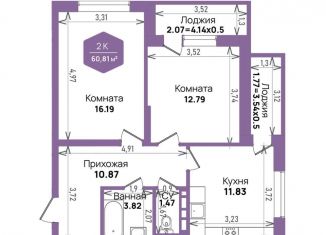 Продается двухкомнатная квартира, 60.8 м2, Краснодар, Прикубанский округ, Константиновская улица, 5лит6