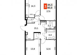 Продается трехкомнатная квартира, 83 м2, Москва, жилой комплекс Сидней Сити, к2/1, станция Хорошёво