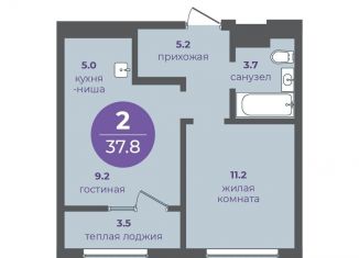 2-комнатная квартира на продажу, 37.8 м2, Красноярск, Кировский район, улица Кутузова, 1