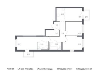 Продаю трехкомнатную квартиру, 71.8 м2, Тюмень, жилой комплекс Чаркова 72, 1.3
