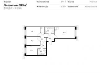 Продается 3-комнатная квартира, 76.3 м2, Санкт-Петербург, Фрунзенский район, жилой комплекс Аэронавт, 1