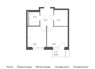 1-комнатная квартира на продажу, 36.1 м2, поселение Филимонковское, жилой комплекс Квартал Марьино, к2