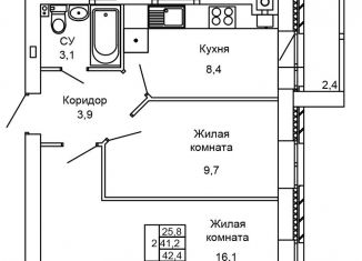 Продам двухкомнатную квартиру, 42.4 м2, Волгоград, ЖК Колизей