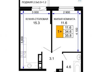Продажа 1-ком. квартиры, 36 м2, Краснодар, Прикубанский округ