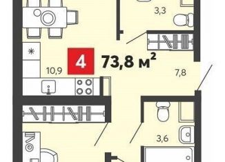 Продам четырехкомнатную квартиру, 73.8 м2, село Засечное