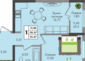 1-комнатная квартира на продажу, 41.4 м2, Краснодар, улица имени Генерала Брусилова, 5лит1.2