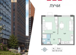 Продам 1-комнатную квартиру, 34.6 м2, Москва, метро Солнцево, жилой комплекс Лучи, к15