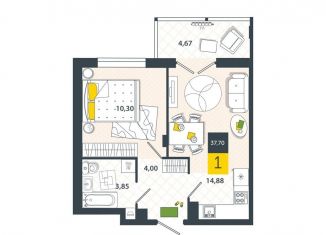 Продам 1-комнатную квартиру, 37.7 м2, Тула
