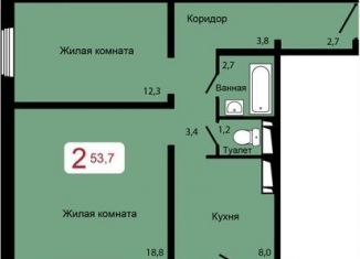 Продам 2-комнатную квартиру, 53.6 м2, Красноярск, Кировский район