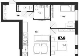 Продается 2-комнатная квартира, 57 м2, Ульяновская область