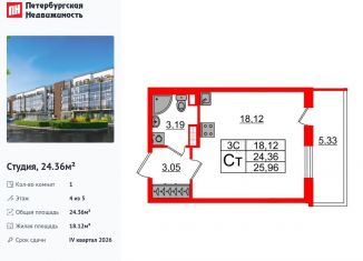 Продам квартиру студию, 24.4 м2, Санкт-Петербург, метро Звёздная