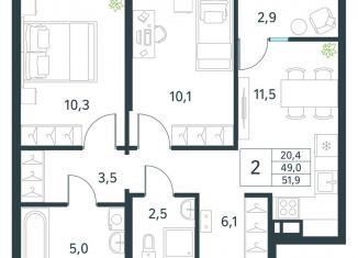 Продажа двухкомнатной квартиры, 51.9 м2, Забайкальский край