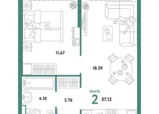 Продается двухкомнатная квартира, 37.1 м2, Тюмень