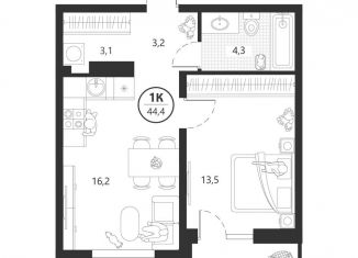 Продажа однокомнатной квартиры, 44.2 м2, Тюмень, улица братьев Бондаревых, 5