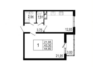 Продается 1-комнатная квартира, 43.4 м2, Ленинградская область, Кольцевая улица, 8к1