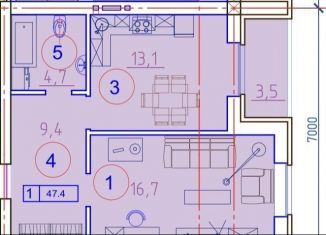 Продам 1-комнатную квартиру, 47.4 м2, Северная Осетия, улица Алибека Кантемирова, 2