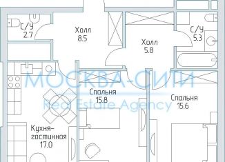 Продам двухкомнатную квартиру, 70.7 м2, Москва, Шелепихинская набережная, 34