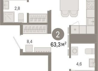 Продаю 2-ком. квартиру, 63.3 м2, Свердловская область, улица Гастелло, 19А