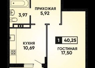 Продается однокомнатная квартира, 40.3 м2, Краснодар, улица им. Героя Яцкова И.В., 19