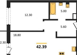 Продажа однокомнатной квартиры, 42.4 м2, Новосибирск, Кировский район, Бронная улица, 22/1