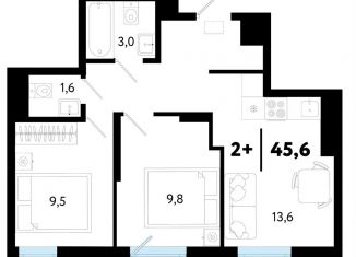 2-ком. квартира на продажу, 45.6 м2, Тюмень