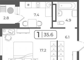 Продаю 1-ком. квартиру, 35.3 м2, Тюмень