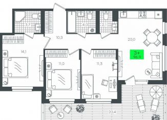 Продам 3-ком. квартиру, 96.9 м2, деревня Дударева, ЖК Андерсен Парк, улица Сергея Джанбровского, 2