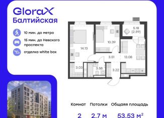 Продается 2-комнатная квартира, 53.5 м2, Санкт-Петербург, улица Шкапина, 15, метро Балтийская