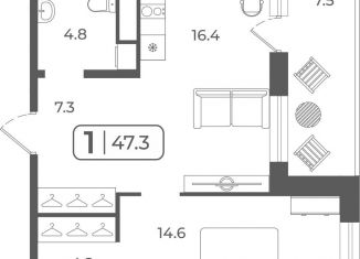 Продам 1-ком. квартиру, 47.3 м2, Тюмень, Дамбовская улица, 27к1