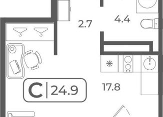 Продаю квартиру студию, 24.6 м2, Тюмень