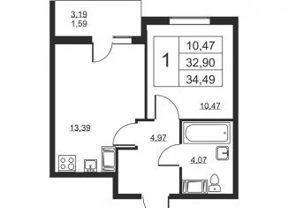 Продажа 1-ком. квартиры, 34.5 м2, Ленинградская область