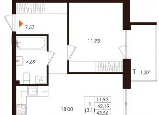 Продаю 1-комнатную квартиру, 43.6 м2, Санкт-Петербург