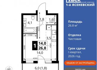 Продажа квартиры студии, 26.8 м2, деревня Румянцево, СНТ Гипрохим, 1Ас1