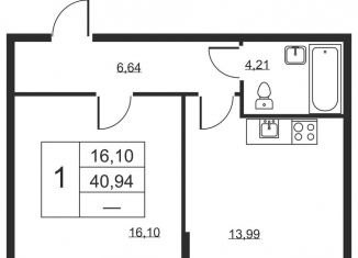 Продам однокомнатную квартиру, 40.9 м2, Ленинградская область