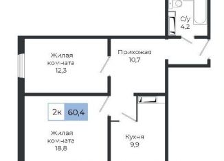 Продаю двухкомнатную квартиру, 60.4 м2, Красноярск