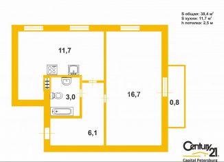 Продажа 1-ком. квартиры, 38.4 м2, посёлок Шушары, Московское шоссе, 256к2, ЖК Вариант