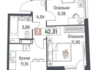 Продажа двухкомнатной квартиры, 42.3 м2, Мурино, ЖК Авиатор