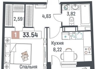 Продам 1-ком. квартиру, 33.5 м2, Мурино