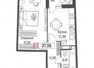 Продается 1-ком. квартира, 37.4 м2, Мурино