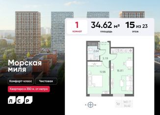 Продам 1-комнатную квартиру, 34.6 м2, Санкт-Петербург, метро Автово