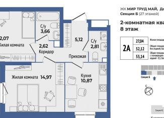 Продам 2-ком. квартиру, 53.8 м2, Екатеринбург, метро Уралмаш