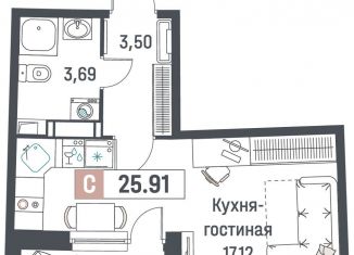 Квартира на продажу студия, 25.9 м2, Мурино