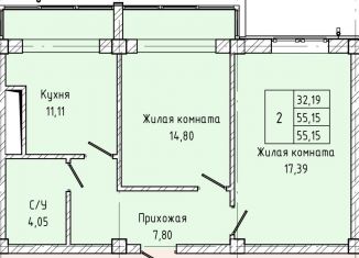 Продажа 2-ком. квартиры, 55.2 м2, Нальчик, улица Атажукина, 10Б, район Предгорный