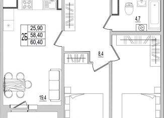 Продается 2-комнатная квартира, 60.4 м2, Псковская область