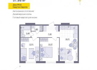 Продажа 2-комнатной квартиры, 57.9 м2, Ульяновск, Юго-западная улица, 50