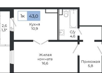 1-комнатная квартира на продажу, 43 м2, Красноярский край, жилой комплекс Три слона, 3