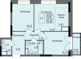 Продается двухкомнатная квартира, 52.7 м2, Удмуртия, улица Луначарского