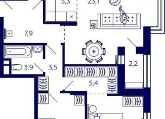 Продам квартиру свободная планировка, 75.9 м2, Уфа, Октябрьский район, улица Энтузиастов, 7