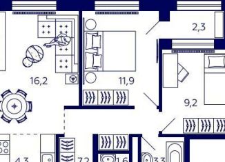 Продажа квартиры со свободной планировкой, 54.8 м2, Уфа, Октябрьский район, улица Энтузиастов, 7