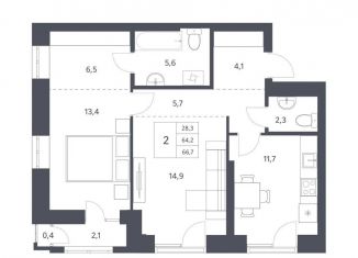 Продается 2-ком. квартира, 64.2 м2, Новосибирск